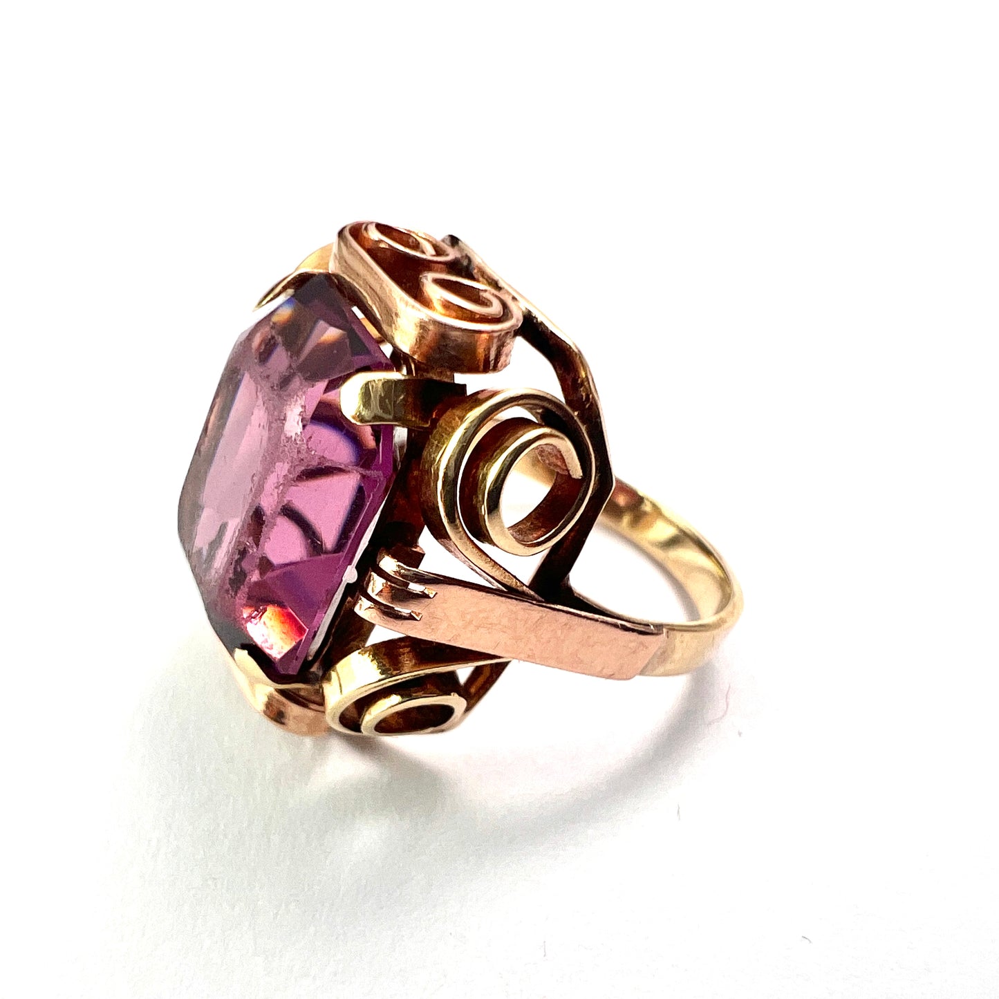 Vintage 1940s 14CT Gold Amethyst Paste Ring
