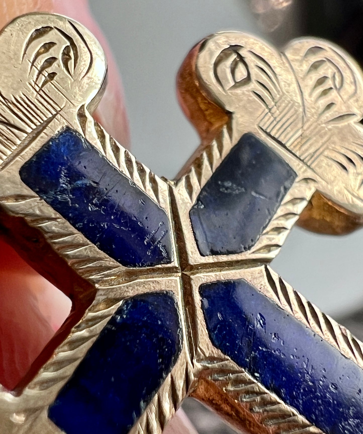 Large Victorian Blue Enamel Cross Pendant