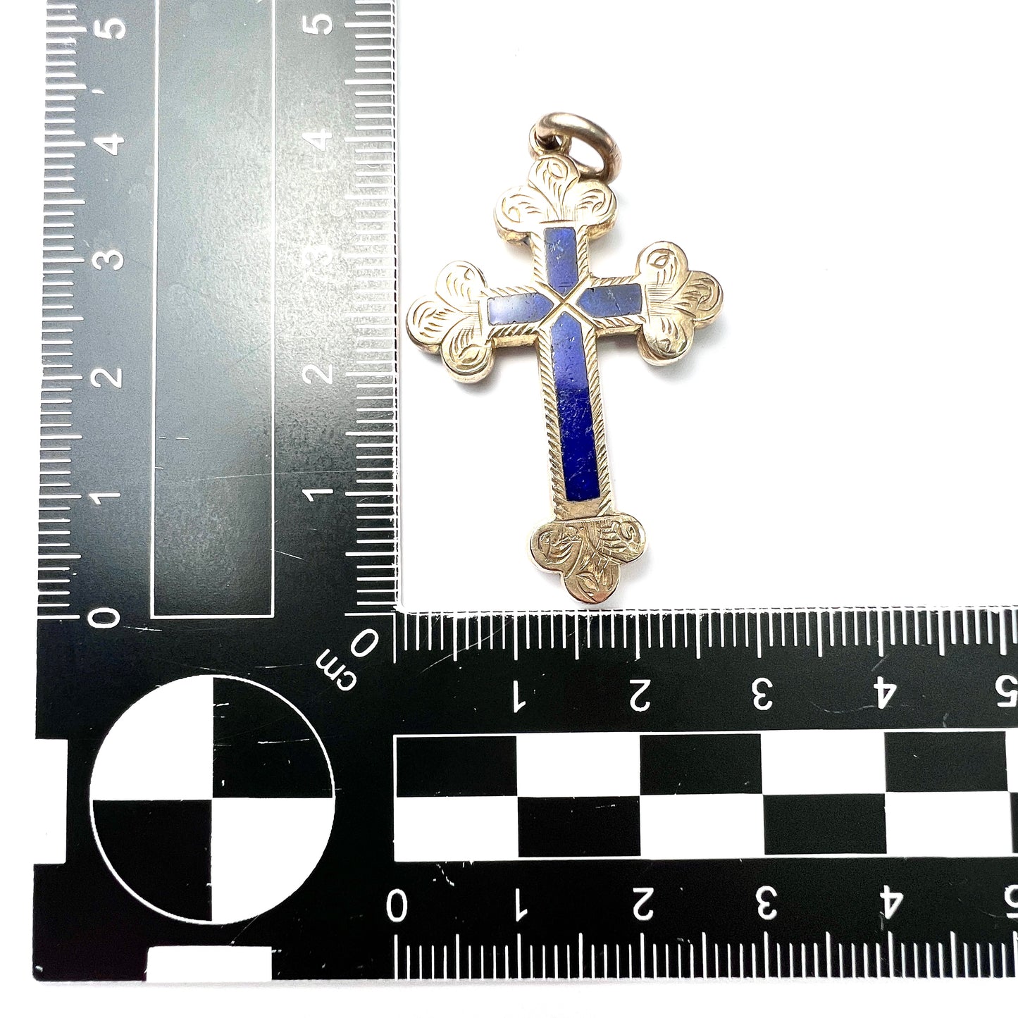 Large Victorian Blue Enamel Cross Pendant