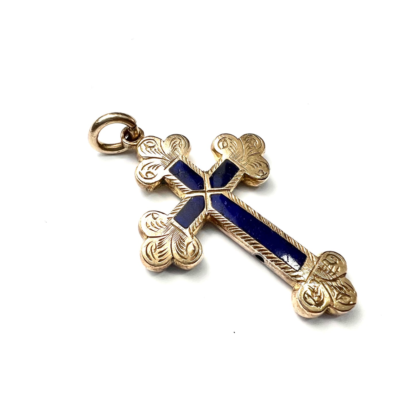 Large Victorian Blue Enamel Cross Pendant