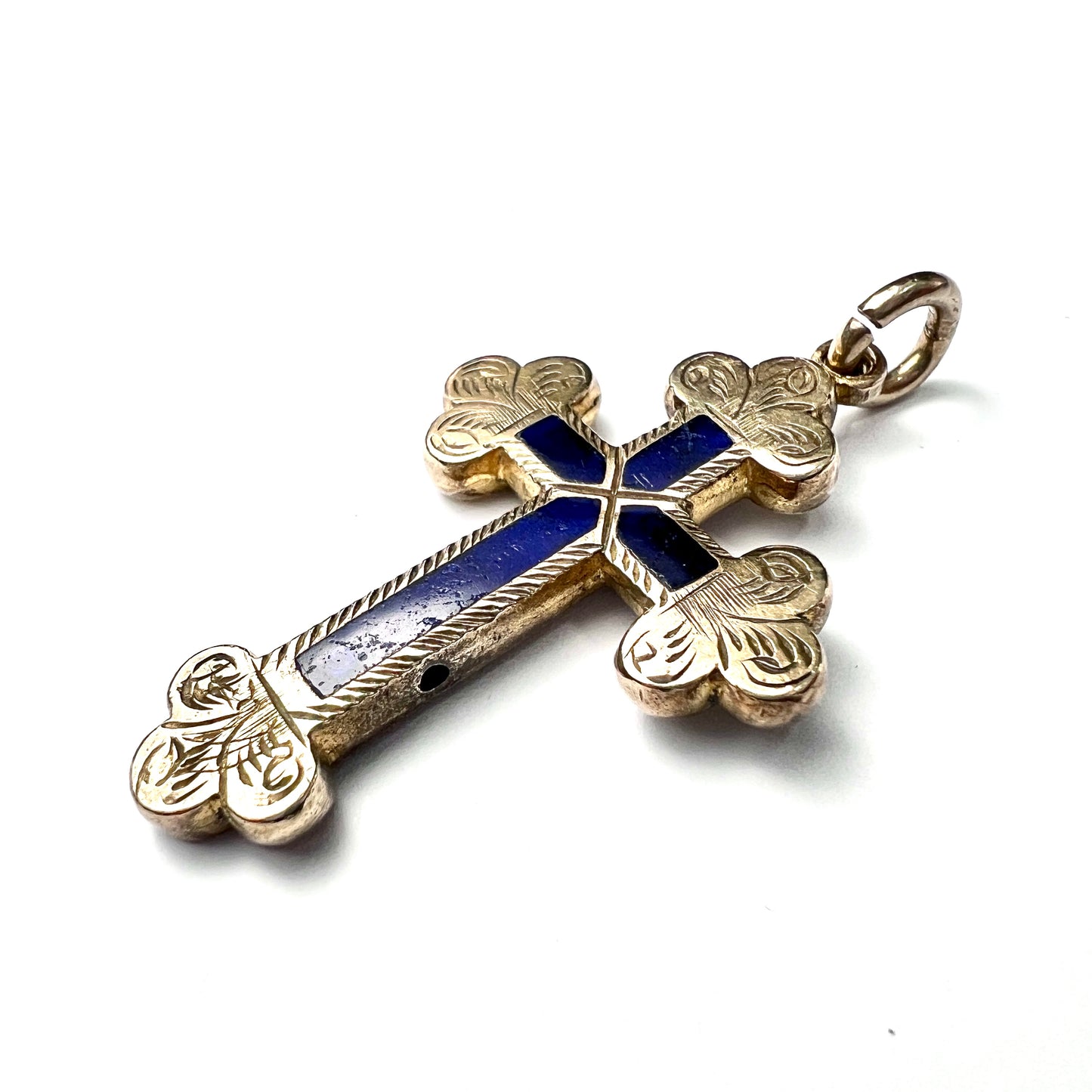 Large Victorian Blue Enamel Cross Pendant