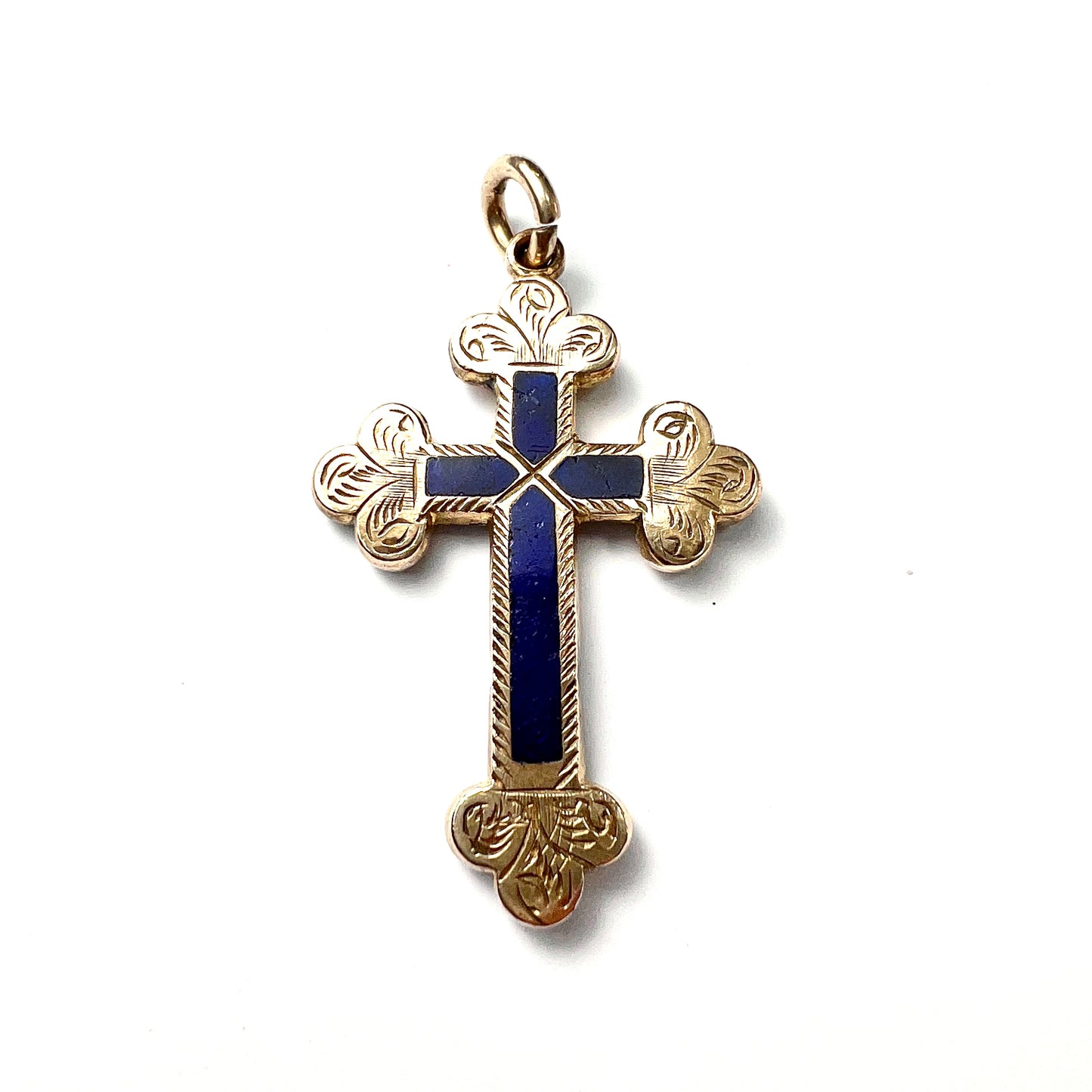 Large Victorian Blue Enamel Cross Pendant