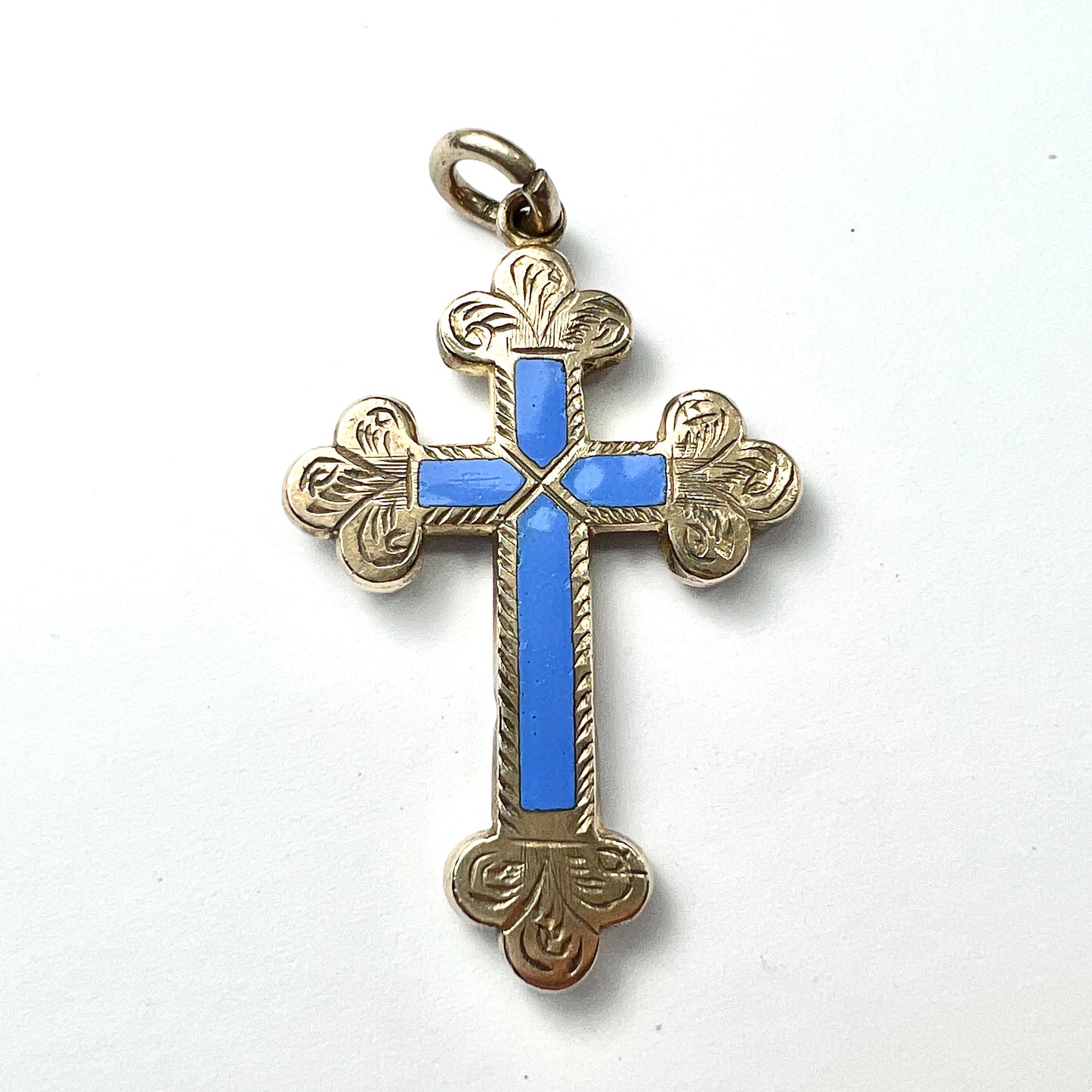Large Victorian Blue Enamel Cross Pendant