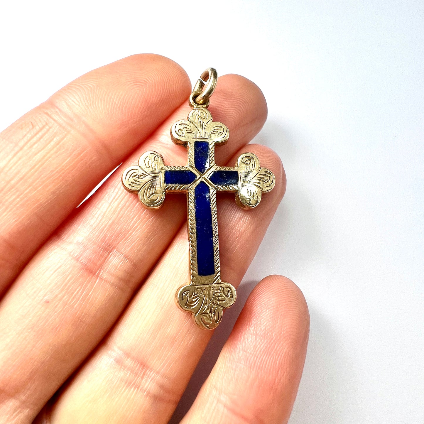 Large Victorian Blue Enamel Cross Pendant