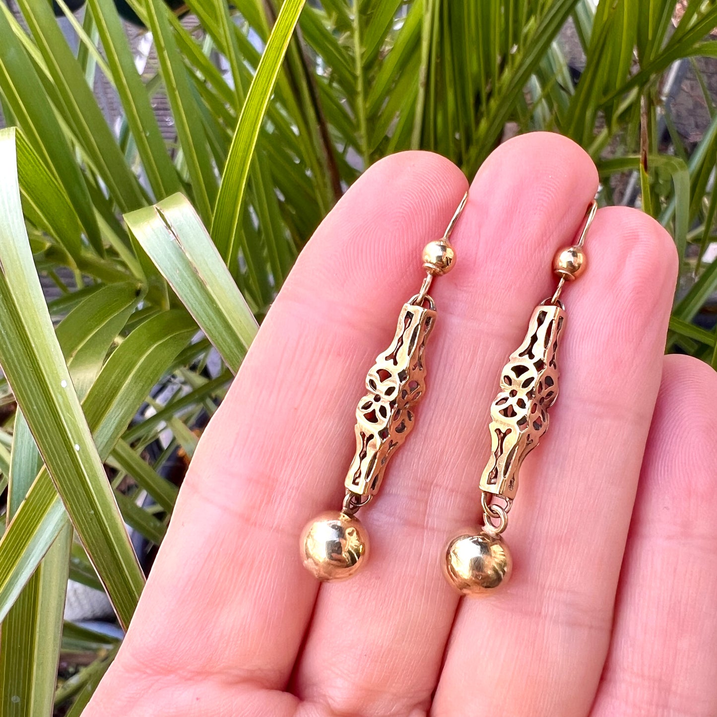 Victorian 9CT Gold Orb Drop Earrings