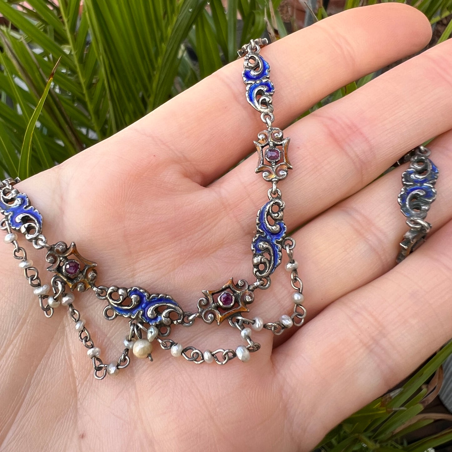 Victorian Austro-Hungarian Enamelled Silver Chain Necklace