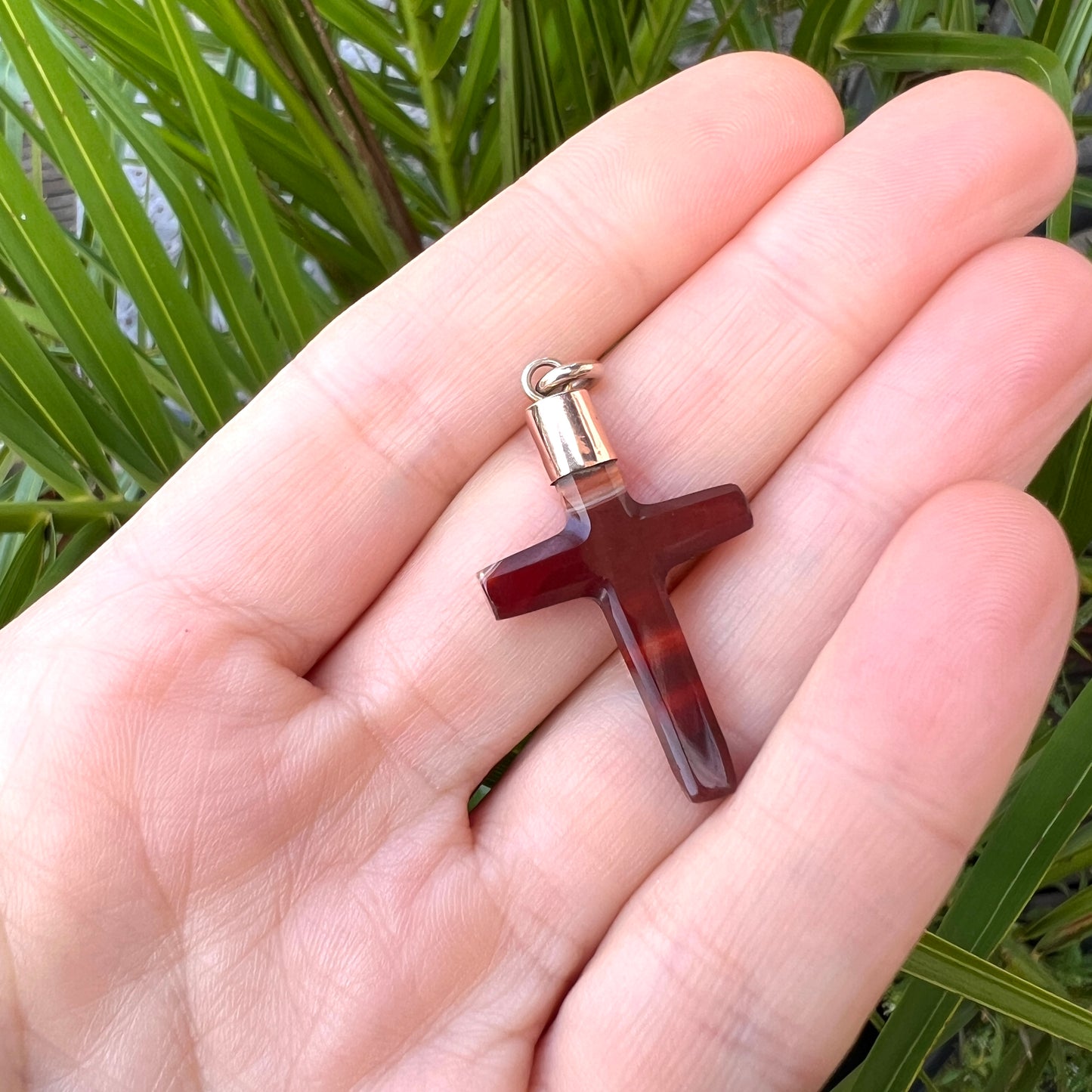 Victorian Gold Carved Agate Cross Pendant