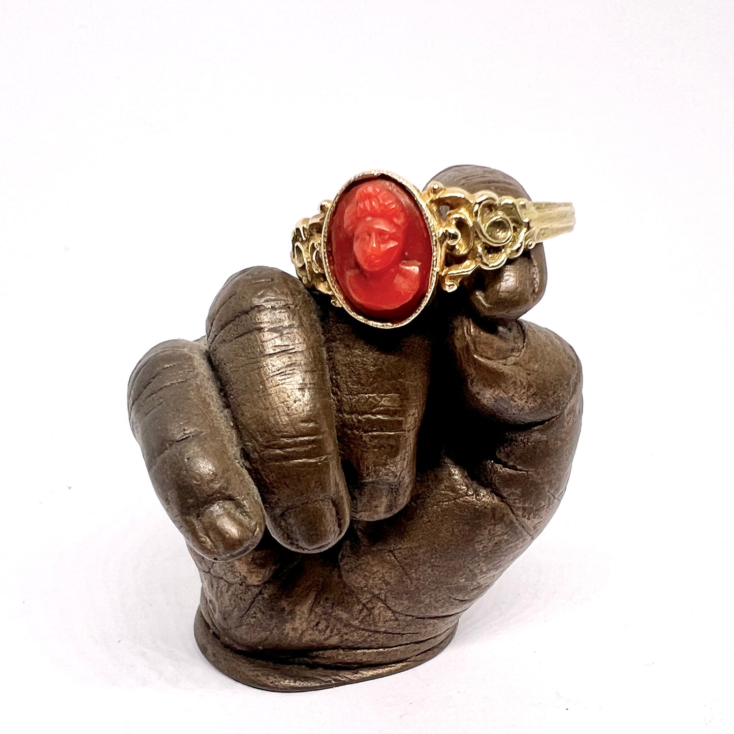 Large Antique Gold Coral Cameo Ring