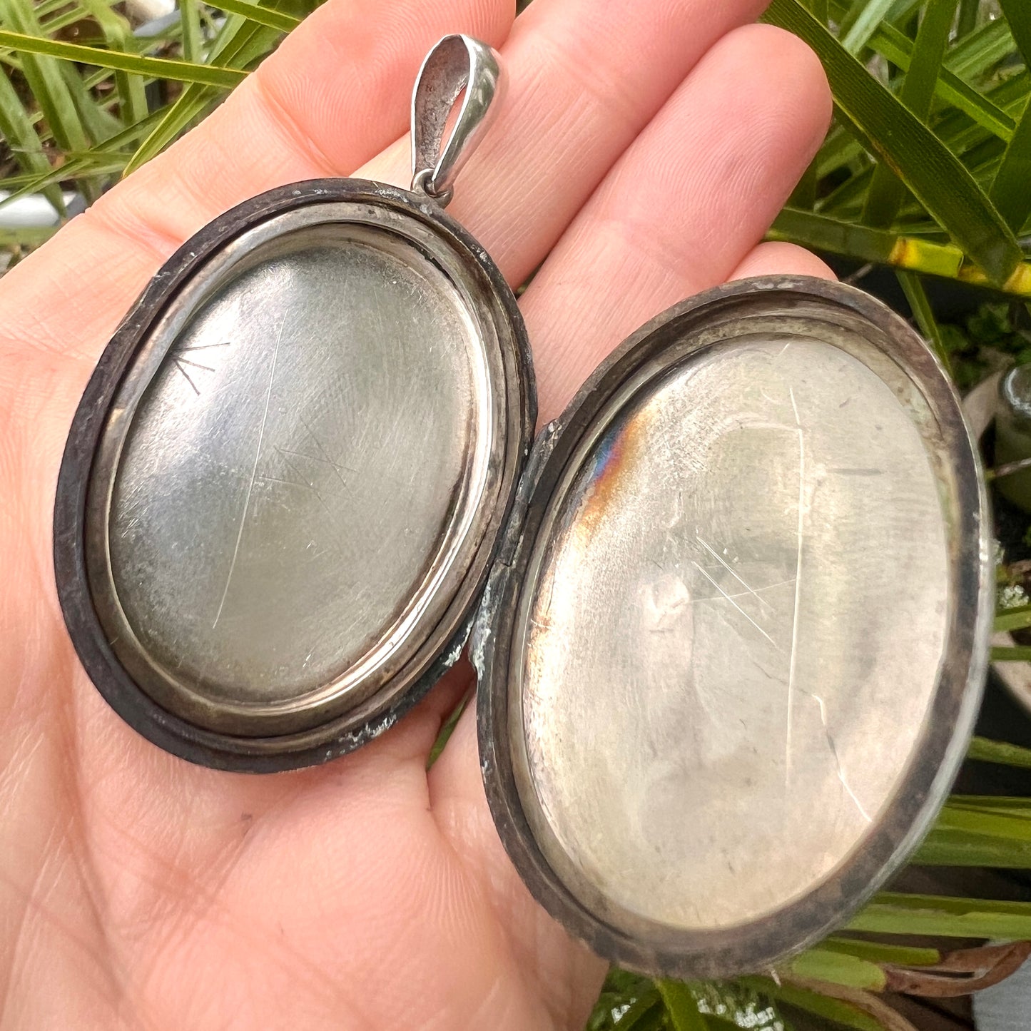 Large Victorian Flower Engraved Silver Locket