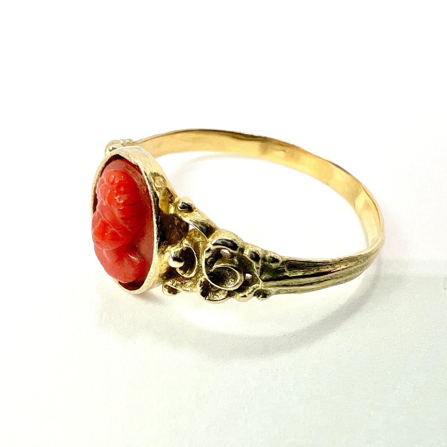 Large Antique Gold Coral Cameo Ring