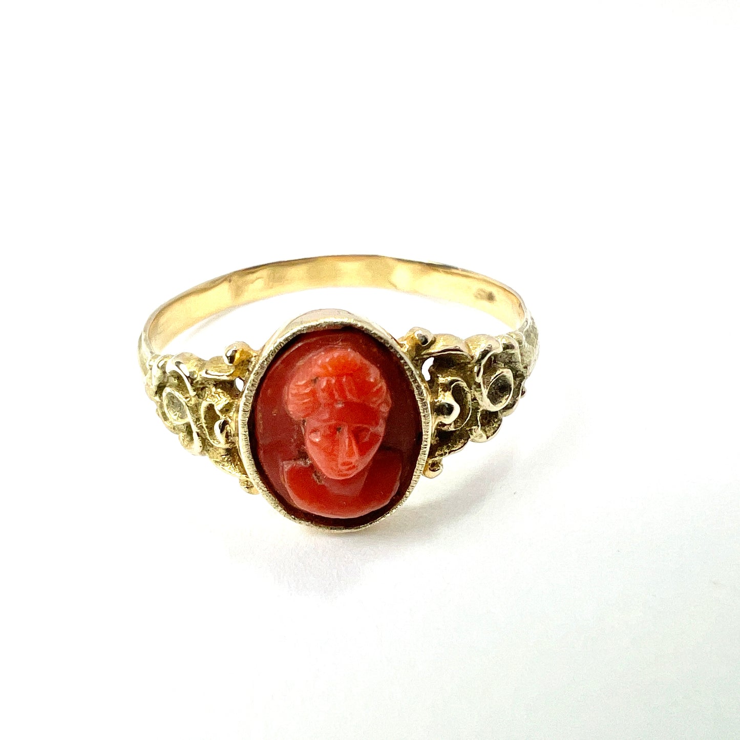 Large Antique Gold Coral Cameo Ring