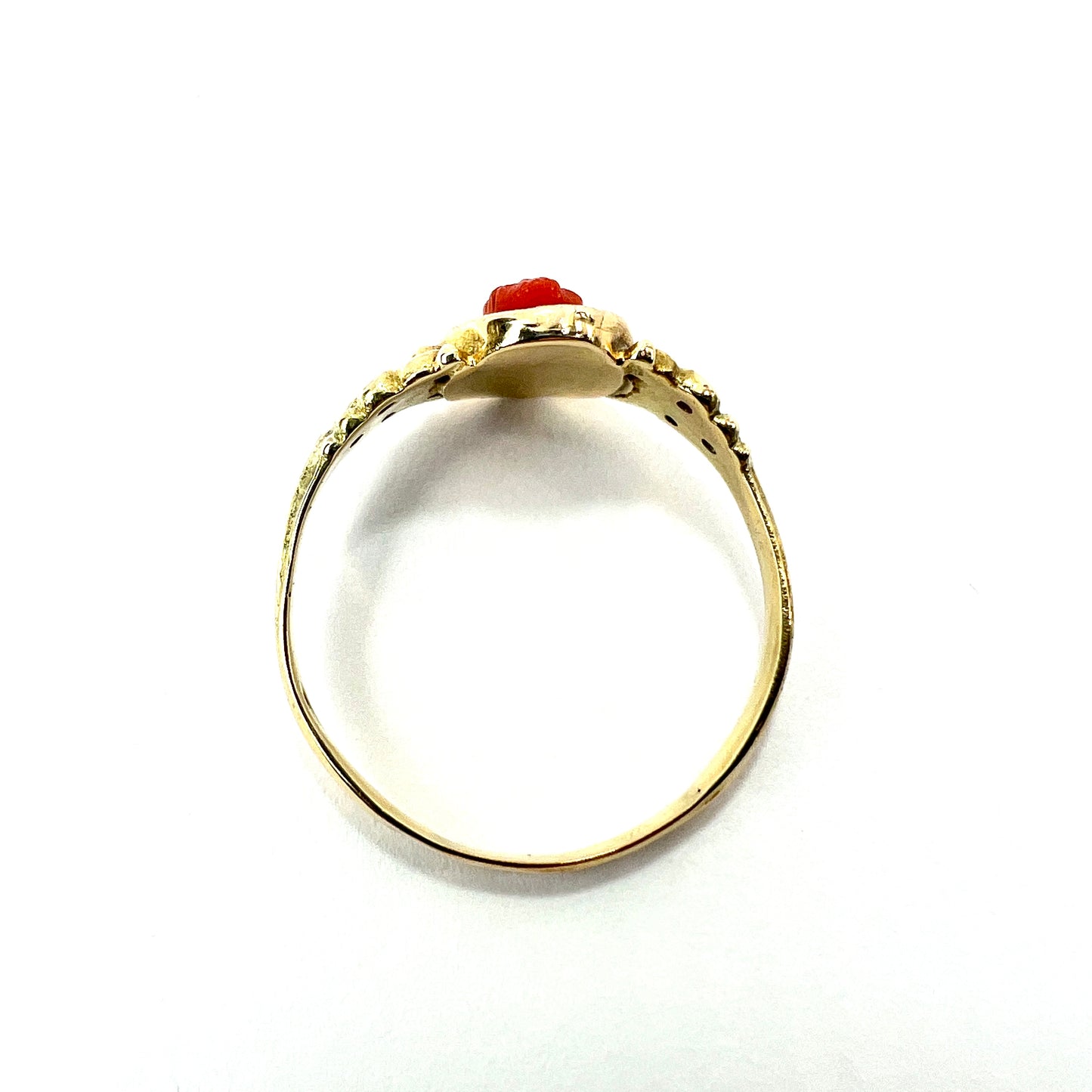 Large Antique Gold Coral Cameo Ring