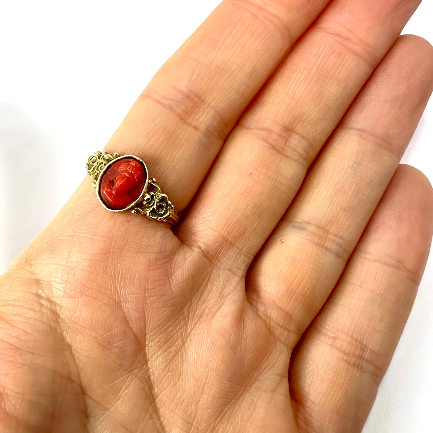Large Antique Gold Coral Cameo Ring