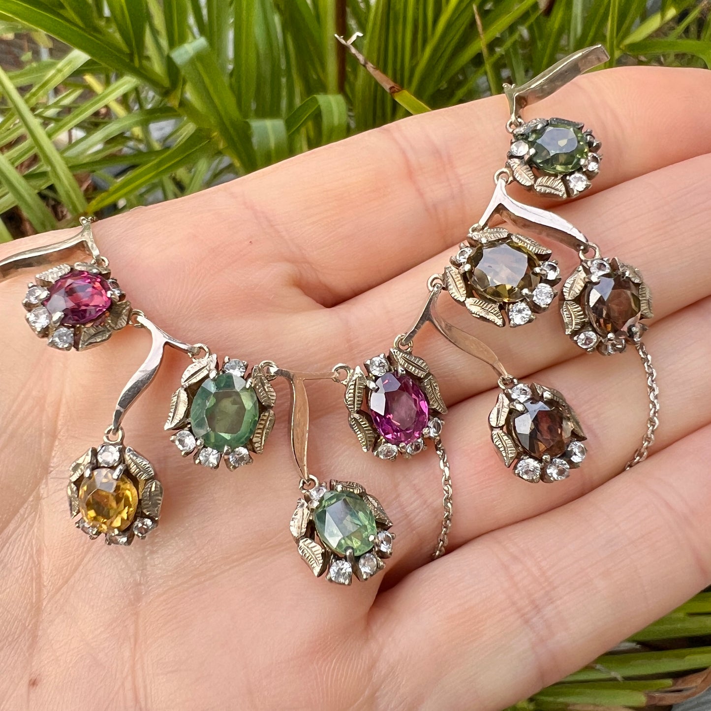 Vintage 9CT Gold and Silver Gemstone Necklace