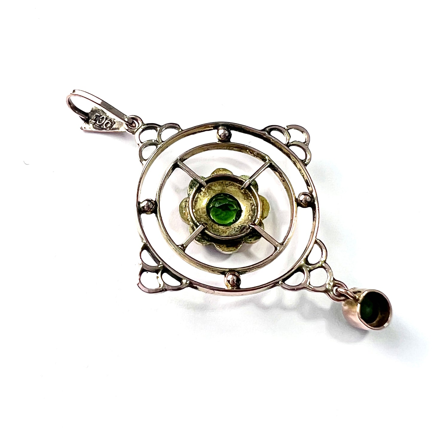 Edwardian 9CT Gold Paste Peridot and Seed Pearl Pendant