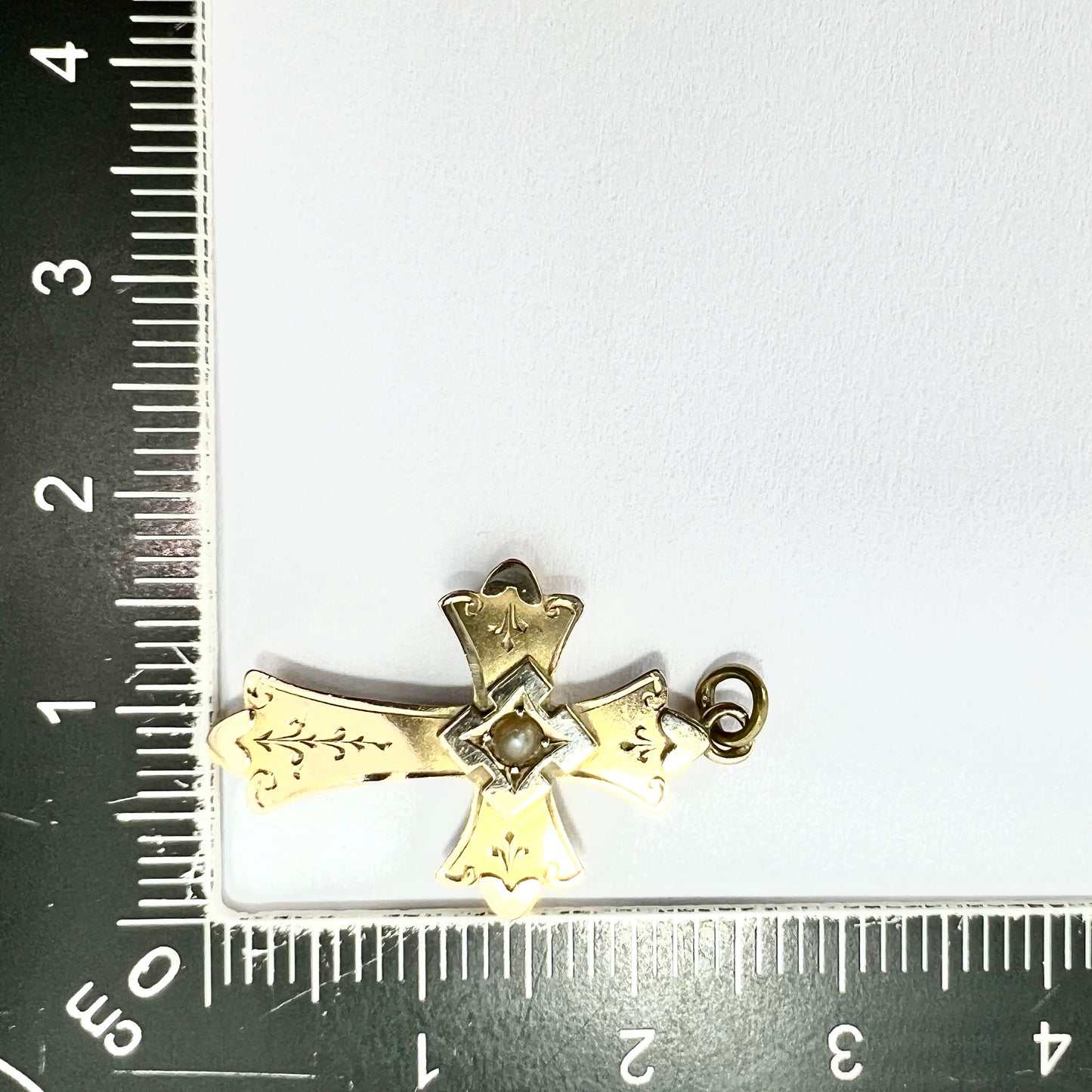 Edwardian 1903 Gold Fancy Cross Pendant with Pearl