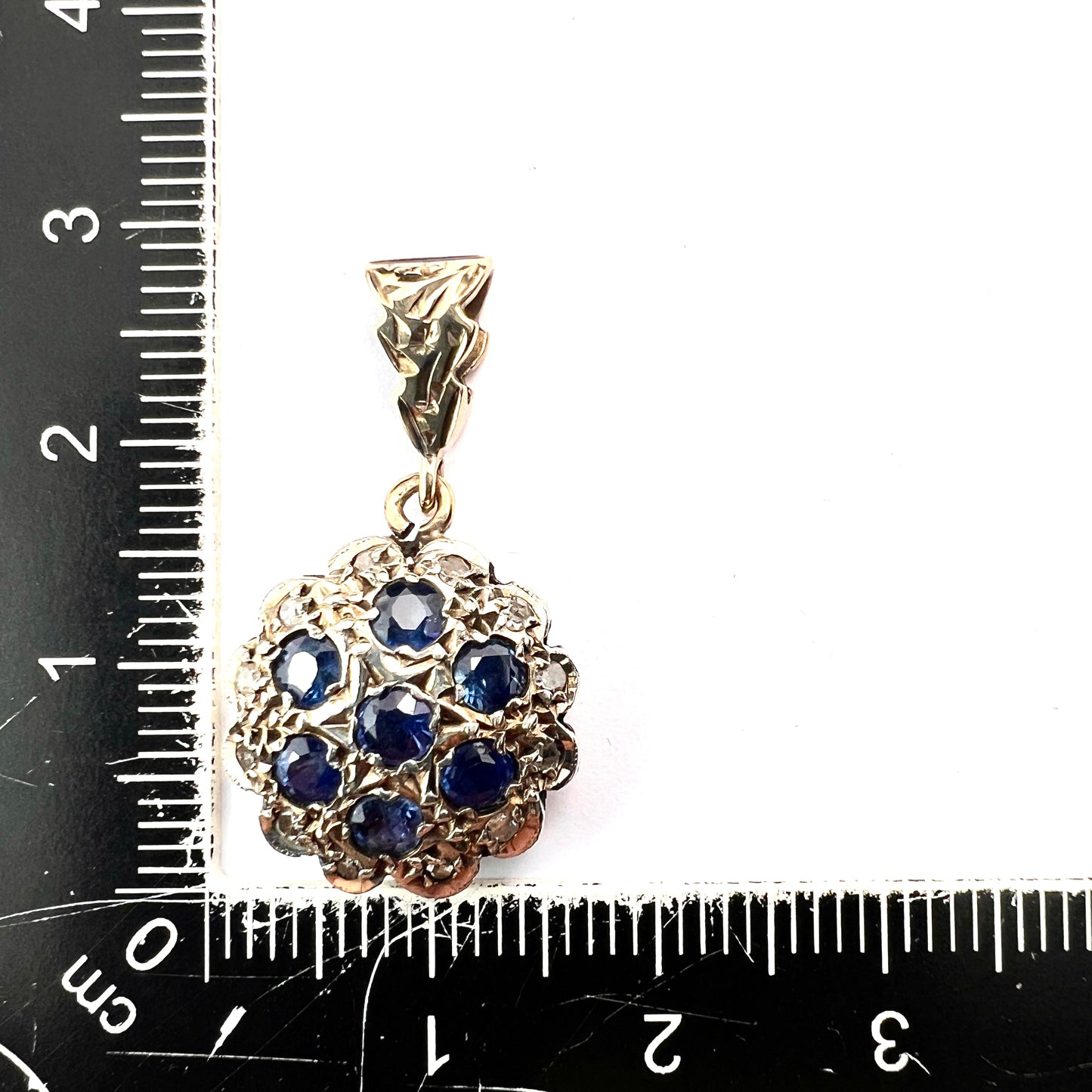 Vintage Sapphire and Diamond Gold Pendant