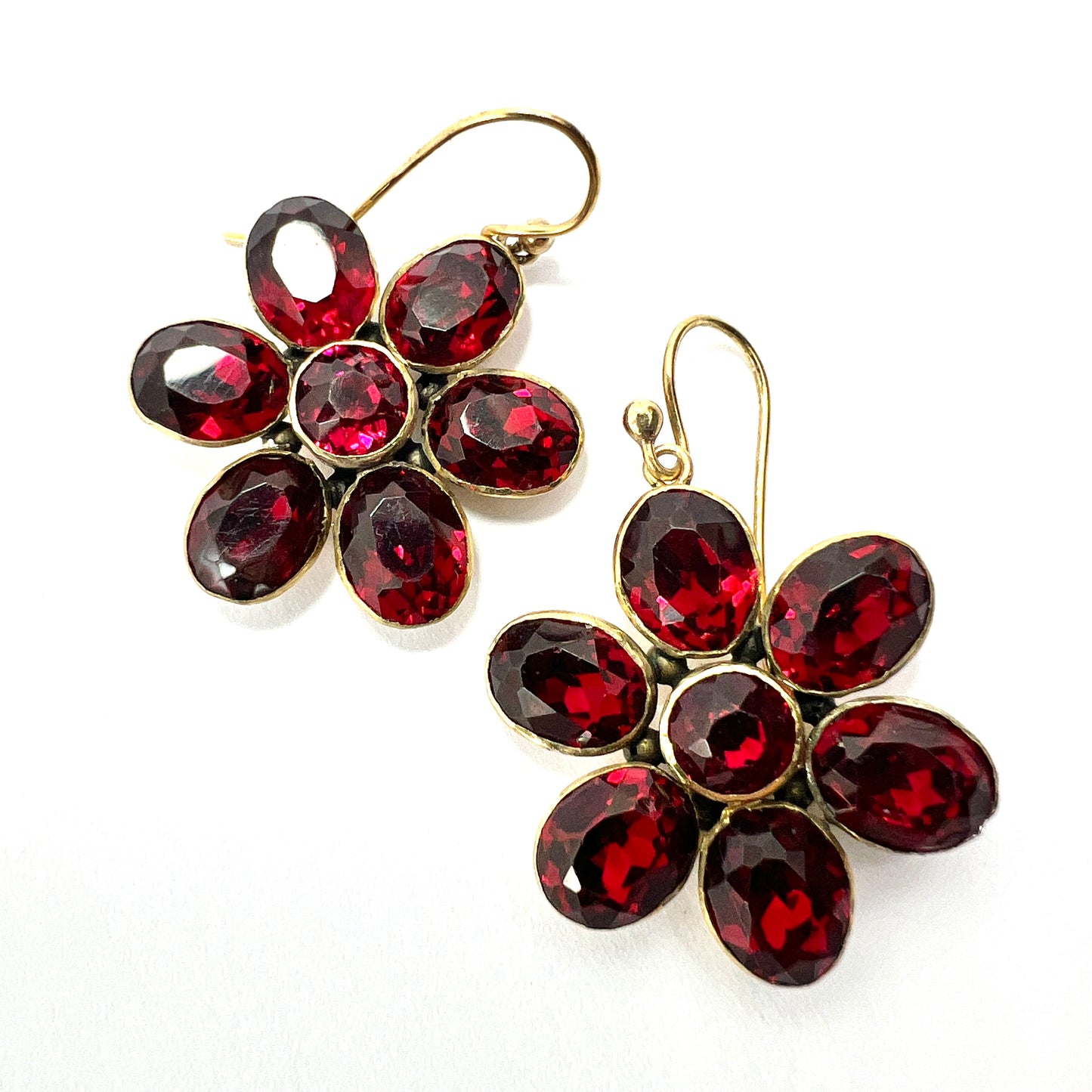 Georgian Paste Garnet Daisy Cluster Earrings