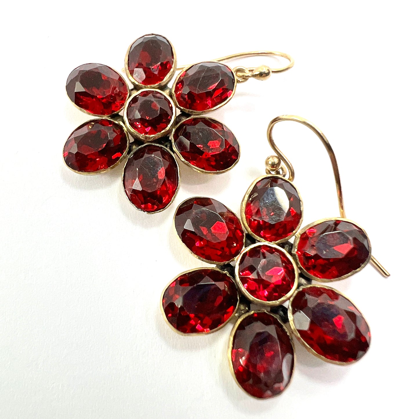 Georgian Paste Garnet Daisy Cluster Earrings