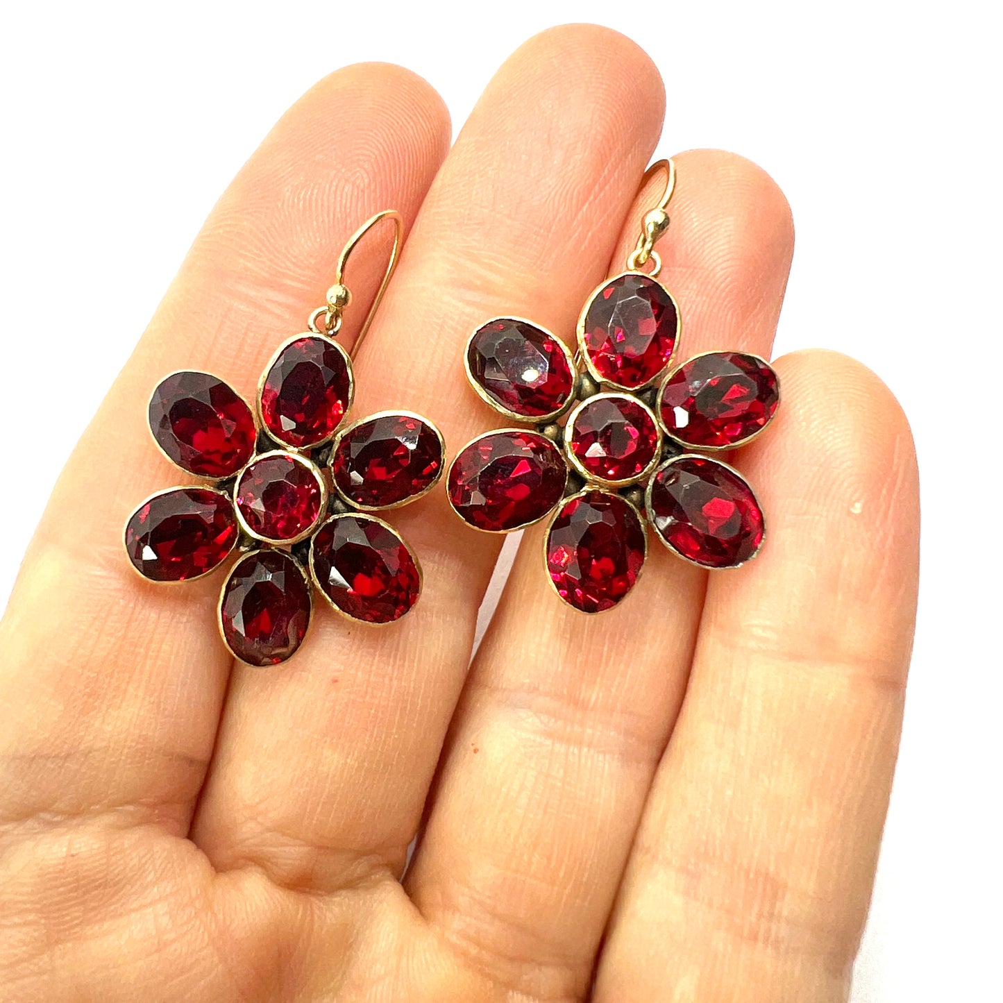 Georgian Paste Garnet Daisy Cluster Earrings
