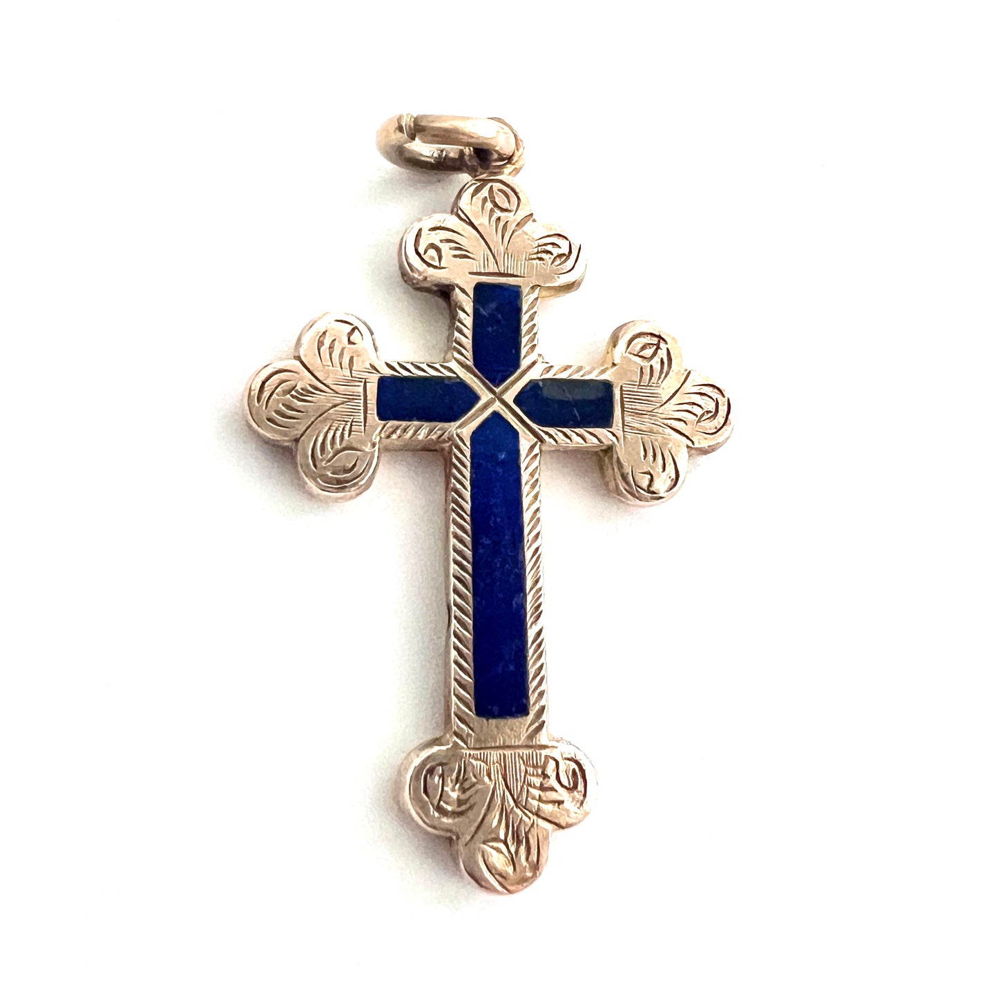Large Victorian Blue Enamel Cross Pendant