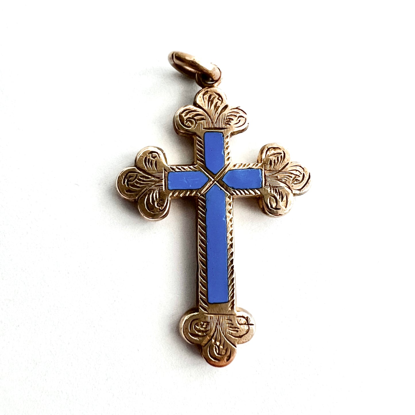 Large Victorian Blue Enamel Cross Pendant