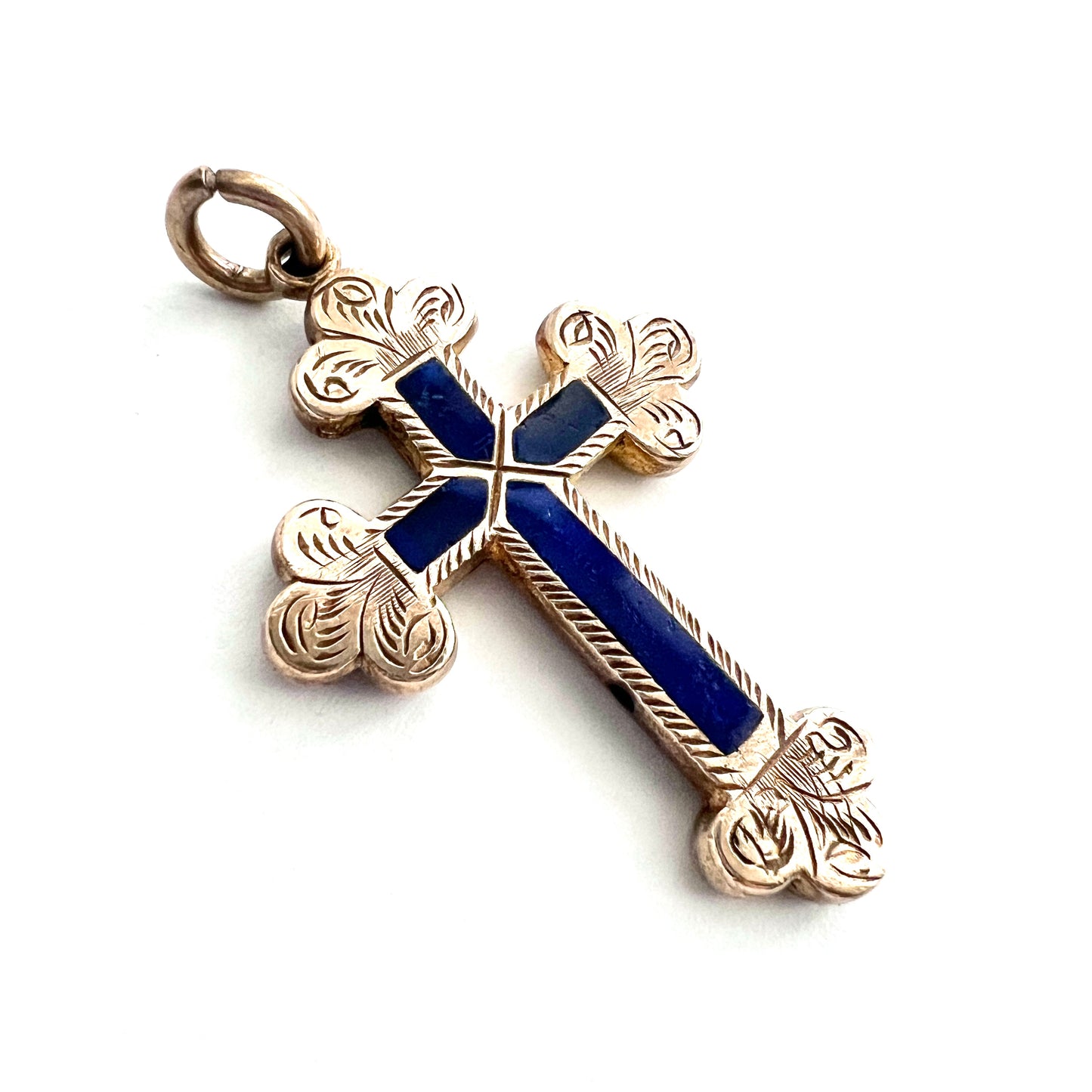 Large Victorian Blue Enamel Cross Pendant