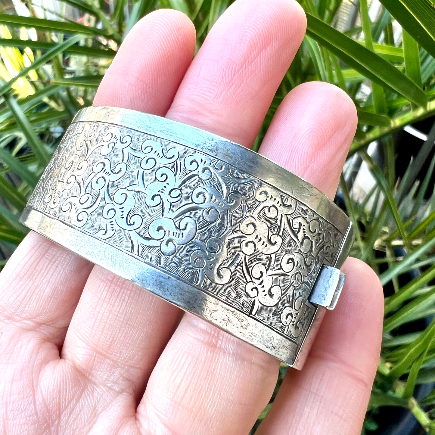 Victorian MAL Monogram Silver Hinged Cuff Bangle