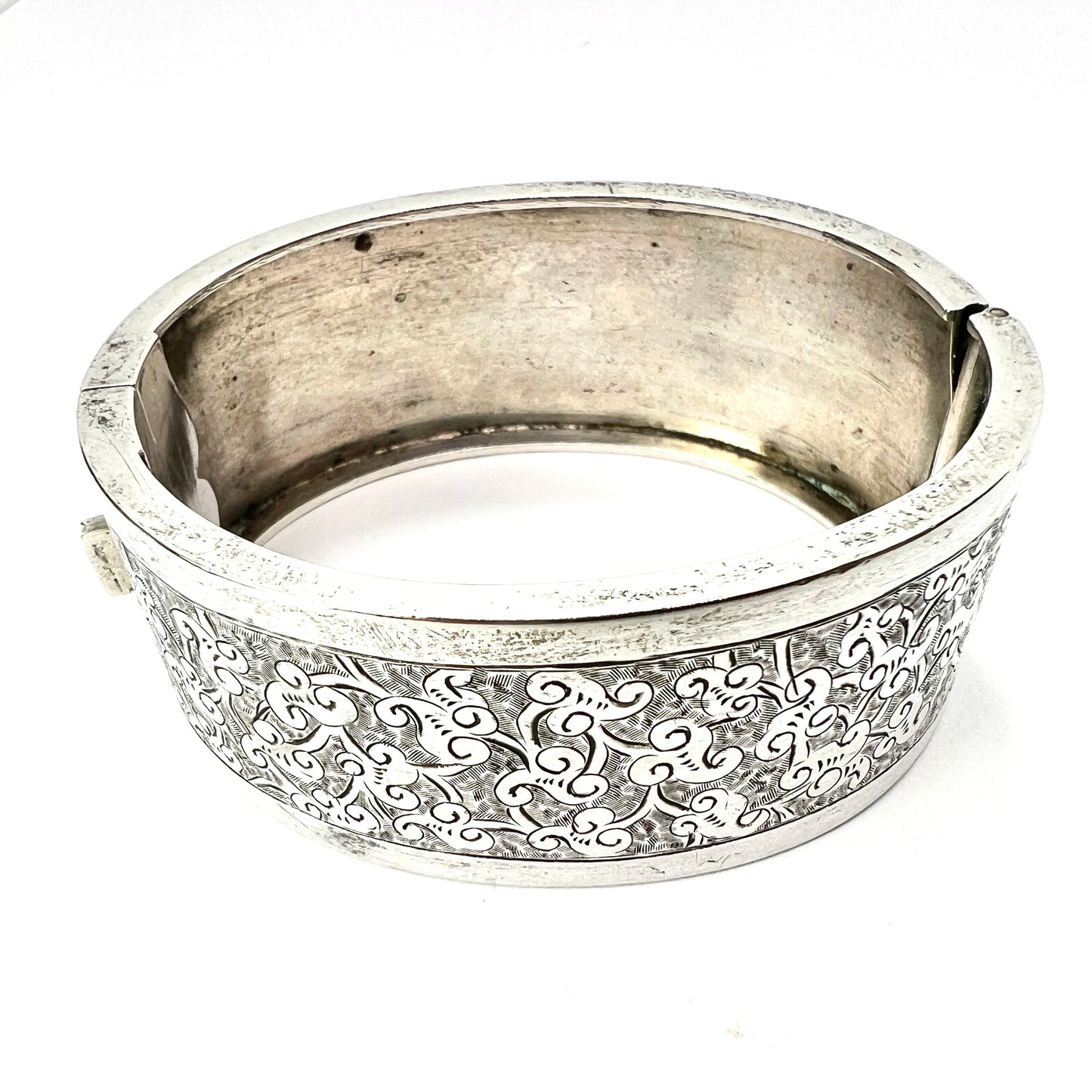 Victorian MAL Monogram Silver Hinged Cuff Bangle