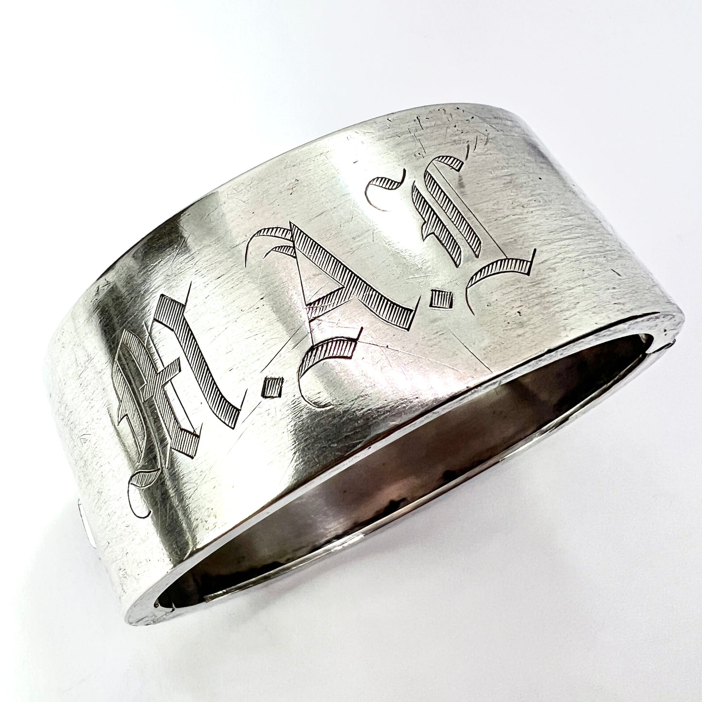 Victorian MAL Monogram Silver Hinged Cuff Bangle