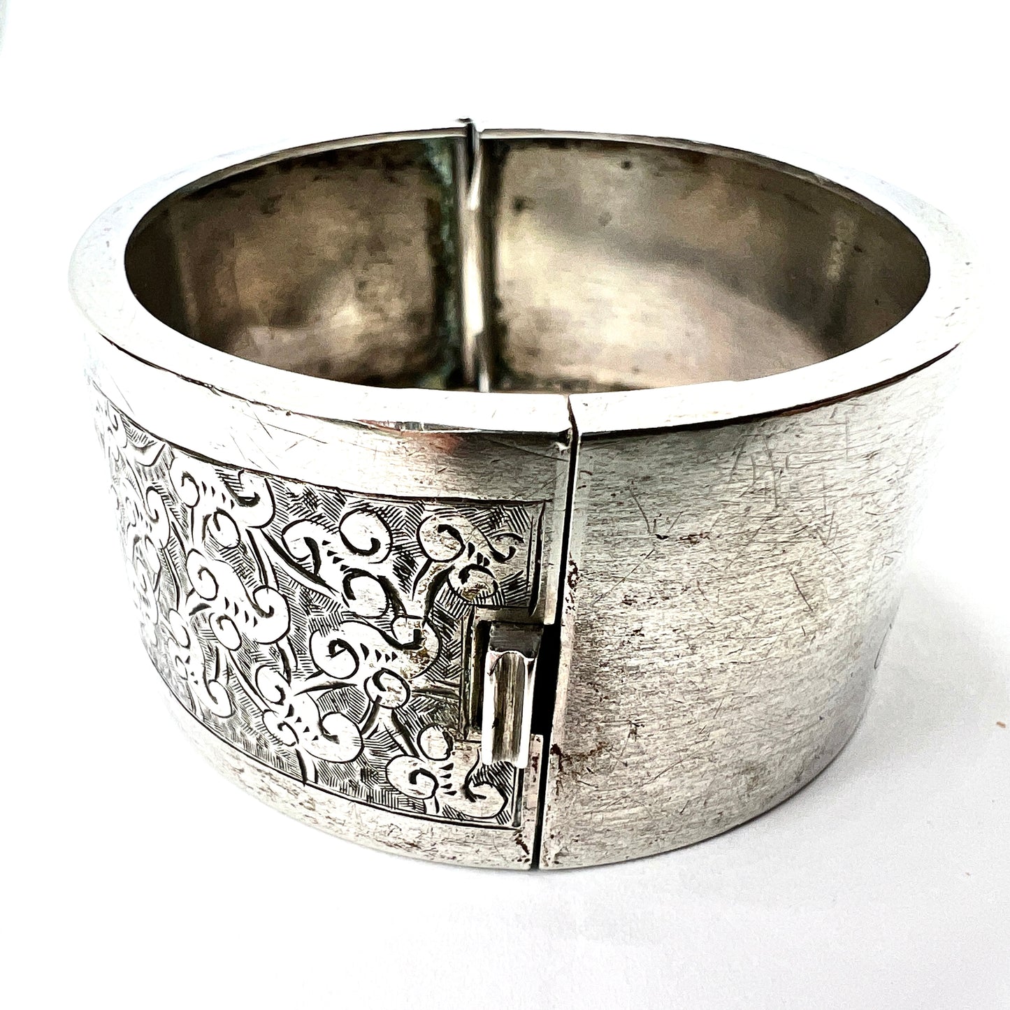 Victorian MAL Monogram Silver Hinged Cuff Bangle