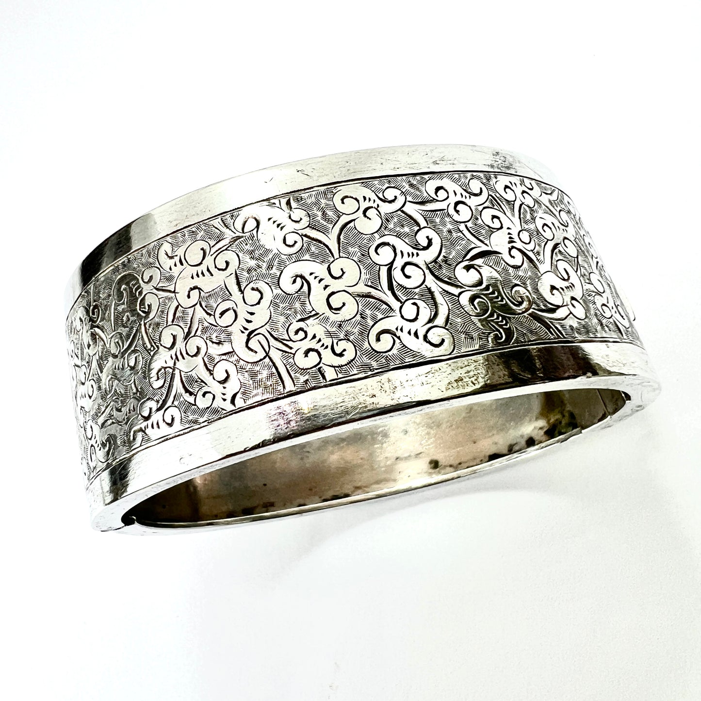 Victorian MAL Monogram Silver Hinged Cuff Bangle