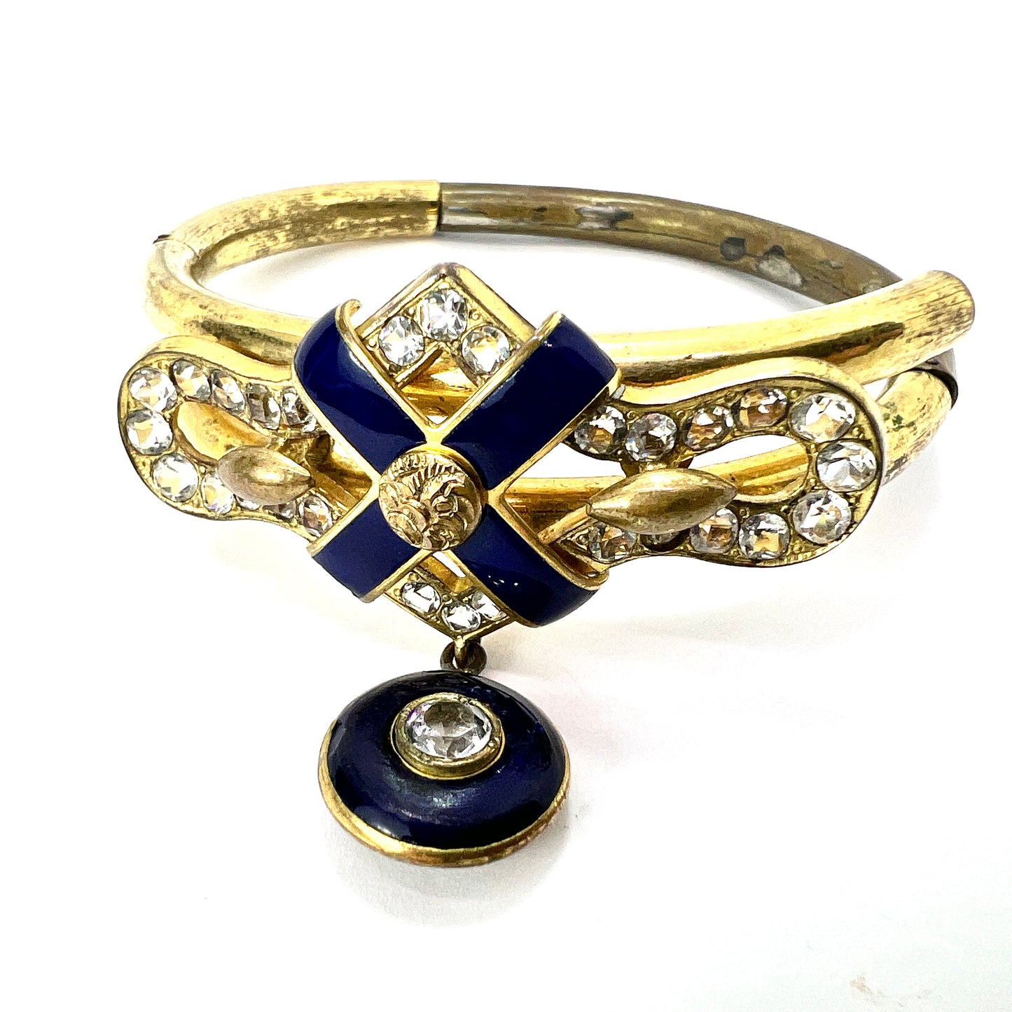 Victorian Blue Enamel Gilt Paste Bangle with Drop