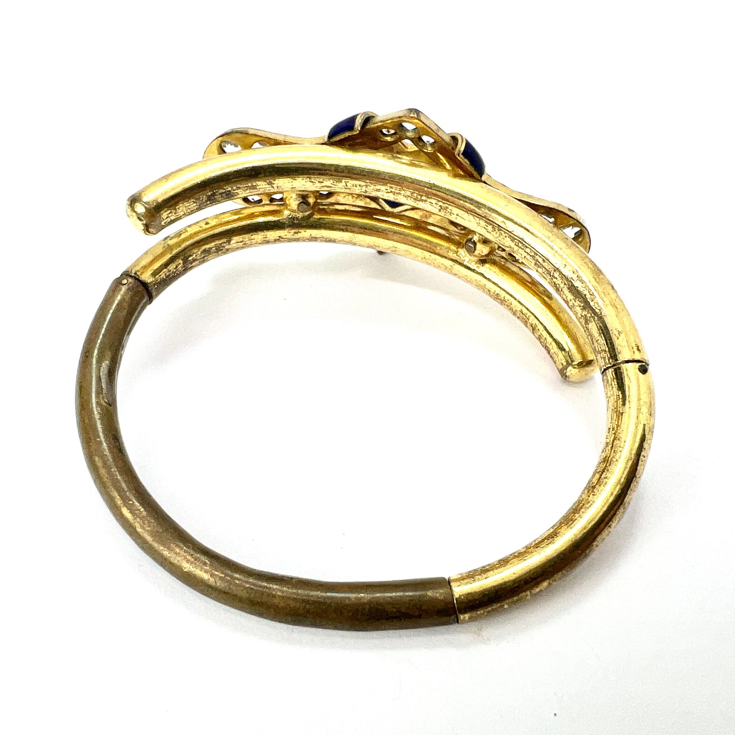 Victorian Blue Enamel Gilt Paste Bangle with Drop