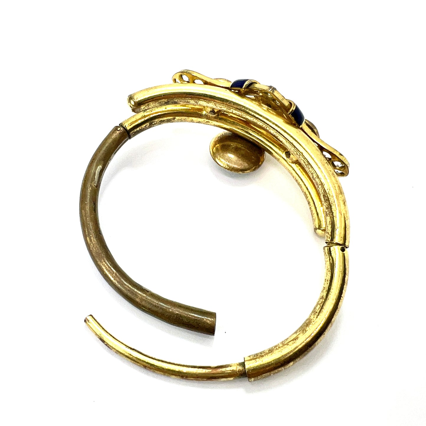 Victorian Blue Enamel Gilt Paste Bangle with Drop