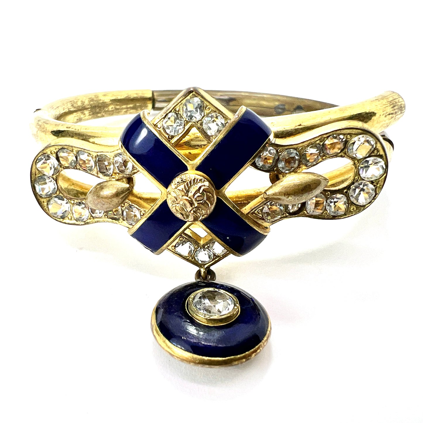 Victorian Blue Enamel Gilt Paste Bangle with Drop