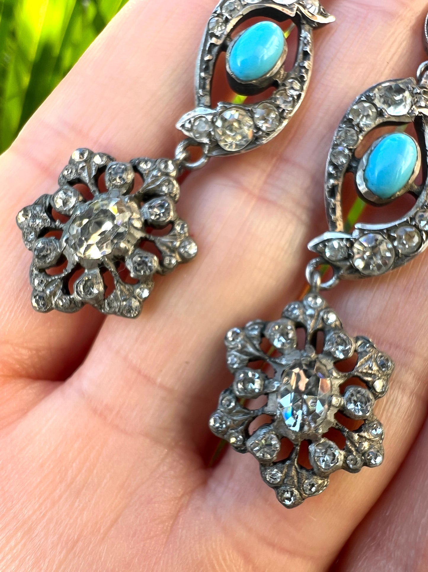 Victorian Silver Paste Turquoise Chandelier Earrings