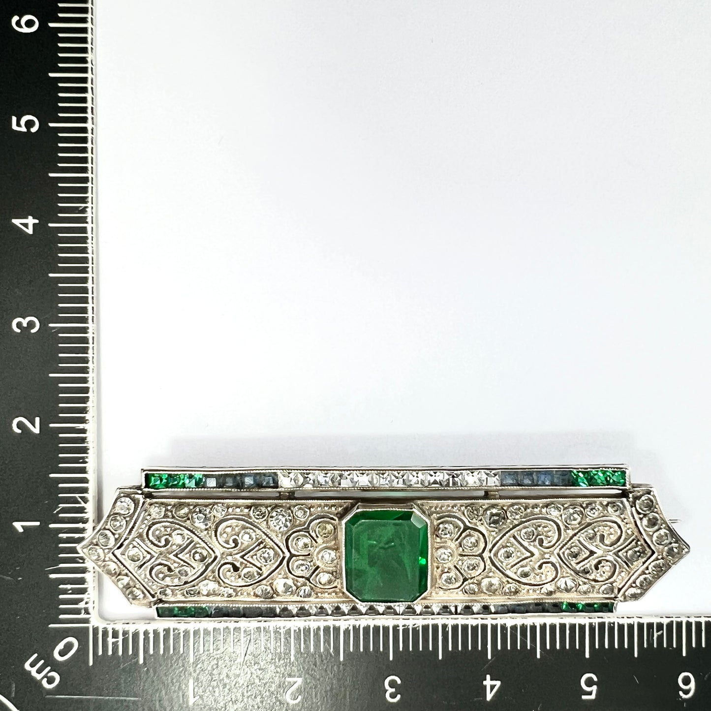 Art Deco Silver Emerald Paste Brooch by Knoll & Pregizer