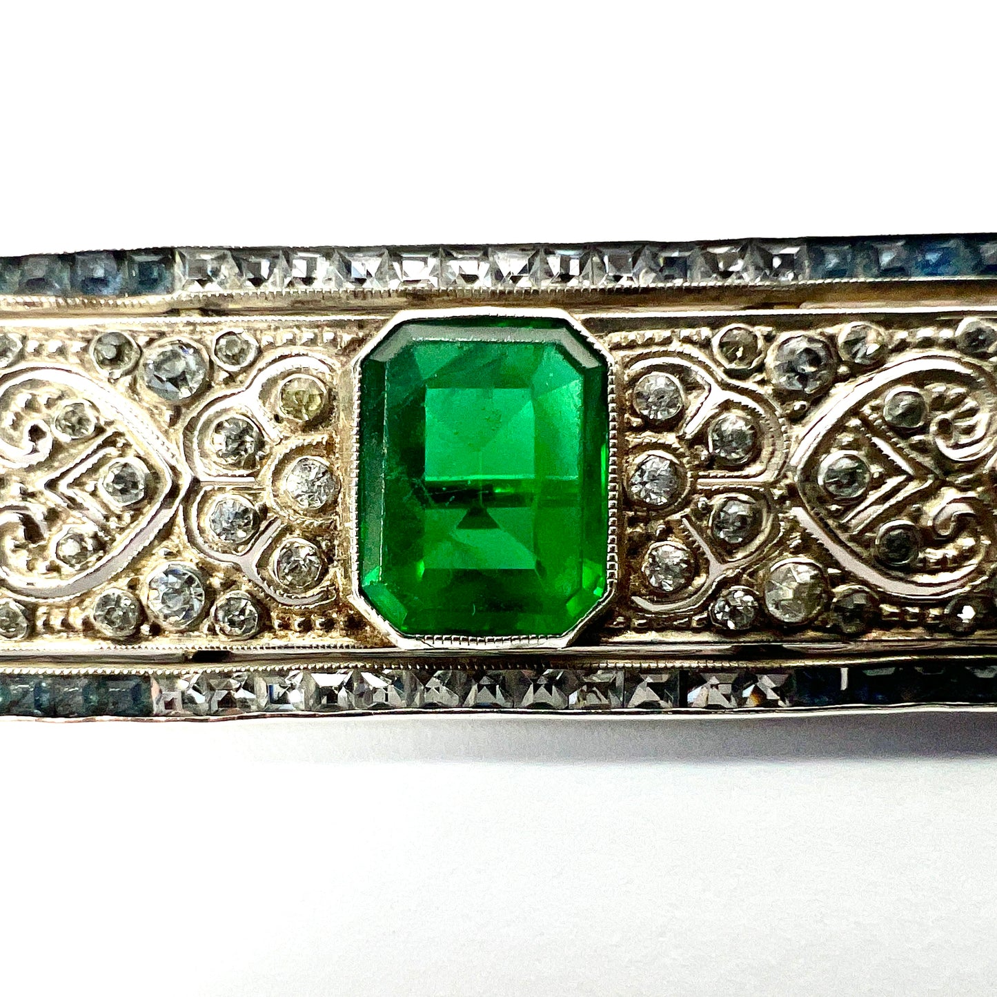 Art Deco Silver Emerald Paste Brooch by Knoll & Pregizer