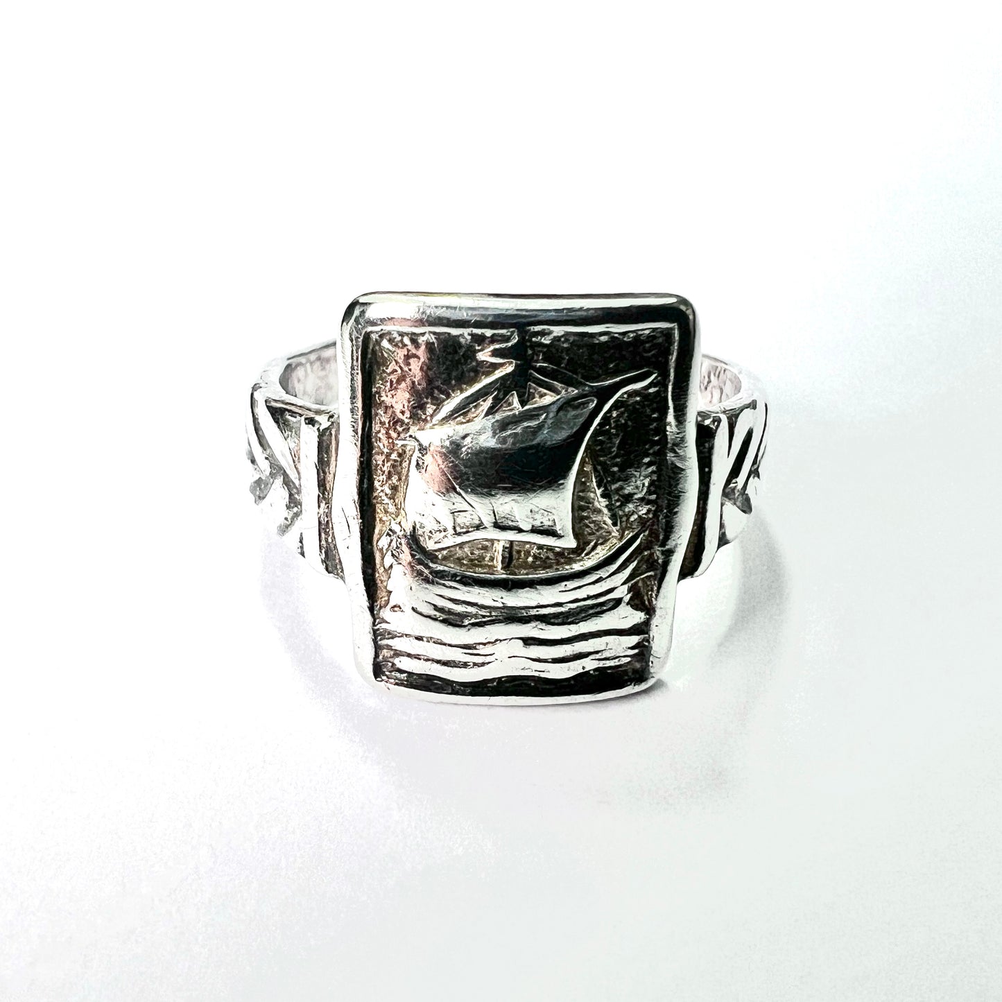 Vintage Silver Viking Drakkar Longboat Ring