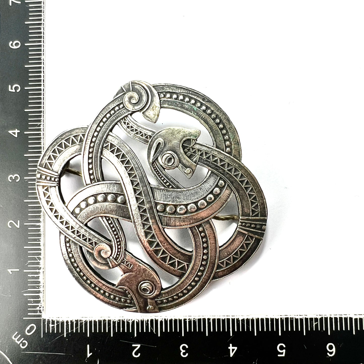 Large Antique Norwegian Arts and Crafts Silver Dragestil Brooch