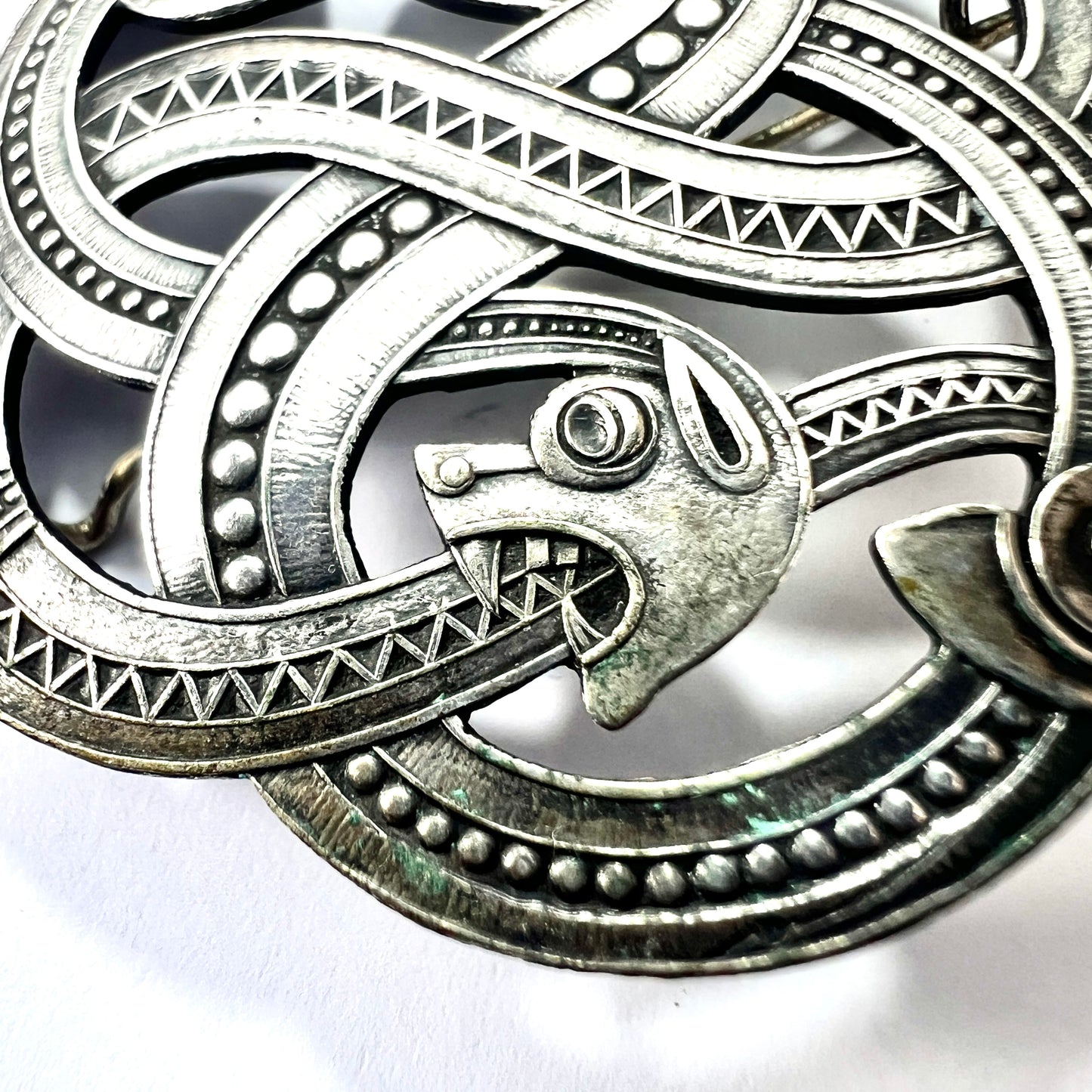 Large Antique Norwegian Arts and Crafts Silver Dragestil Brooch