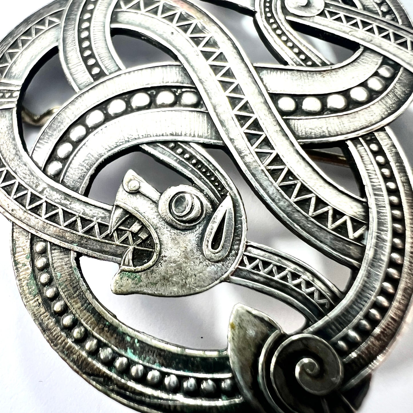 Large Antique Norwegian Arts and Crafts Silver Dragestil Brooch