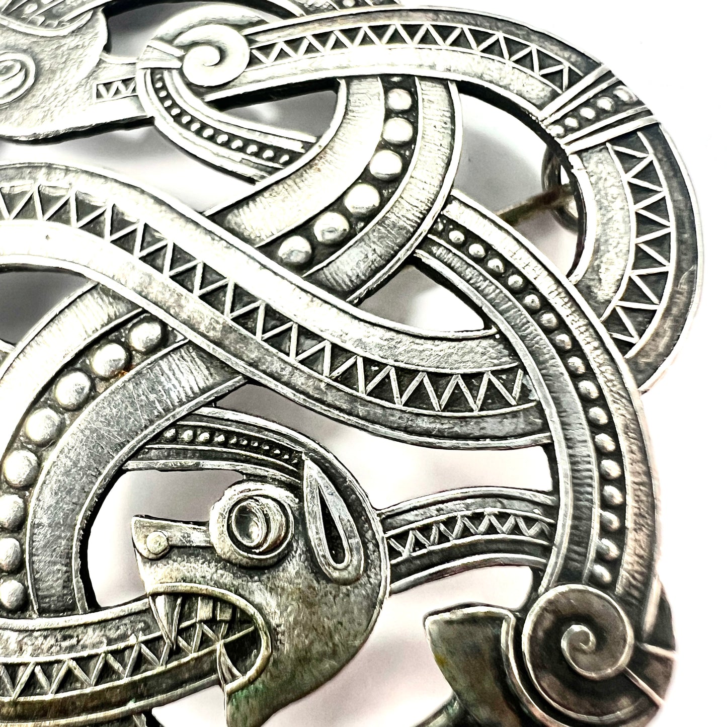 Large Antique Norwegian Arts and Crafts Silver Dragestil Brooch