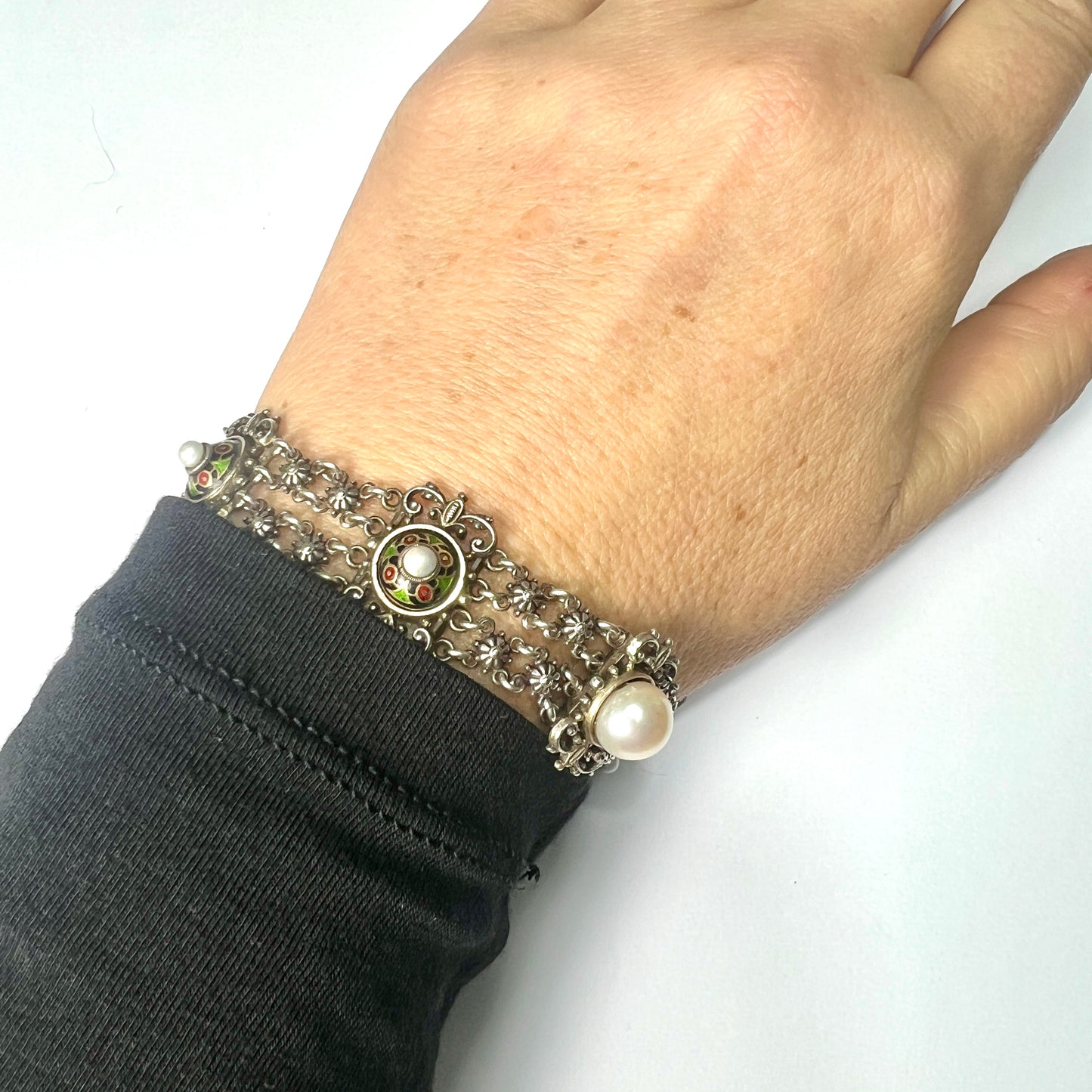 Austro Hungarian Enamelled Sterling Silver Bracelet