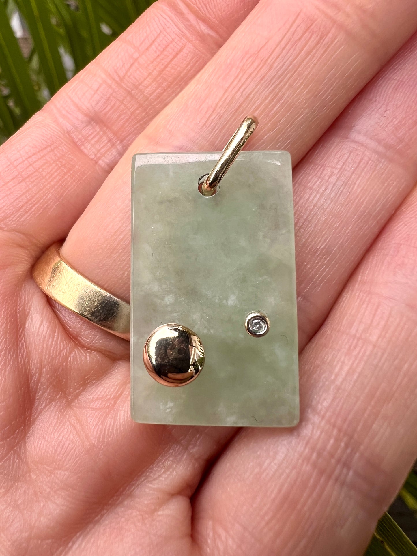 Vintage 9CT Gold Diamond and Jade Modernist Pendant