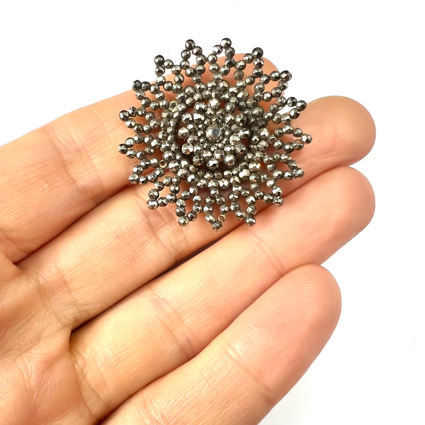 Antique Georgian Cut Steel Flower Wheel Brooch