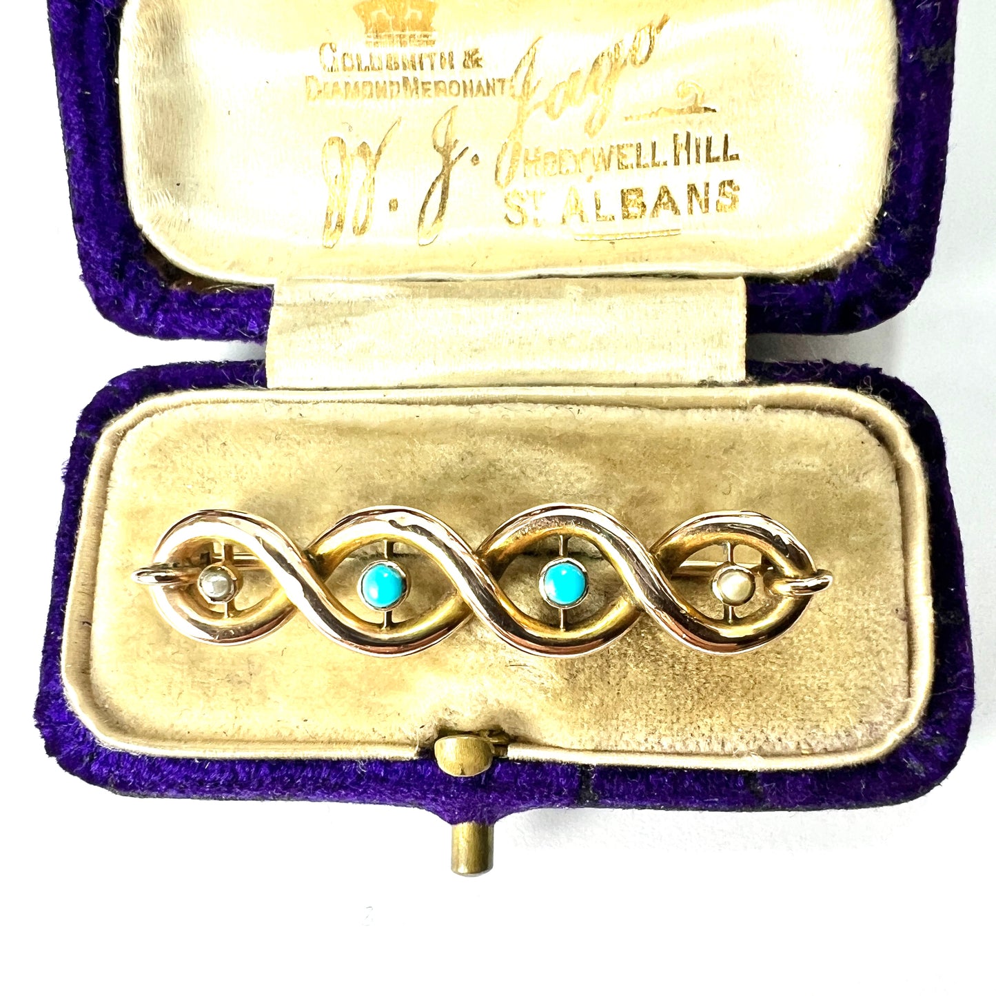 Victorian/Edwardian 15CT Gold Turquoise and Pearl Brooch
