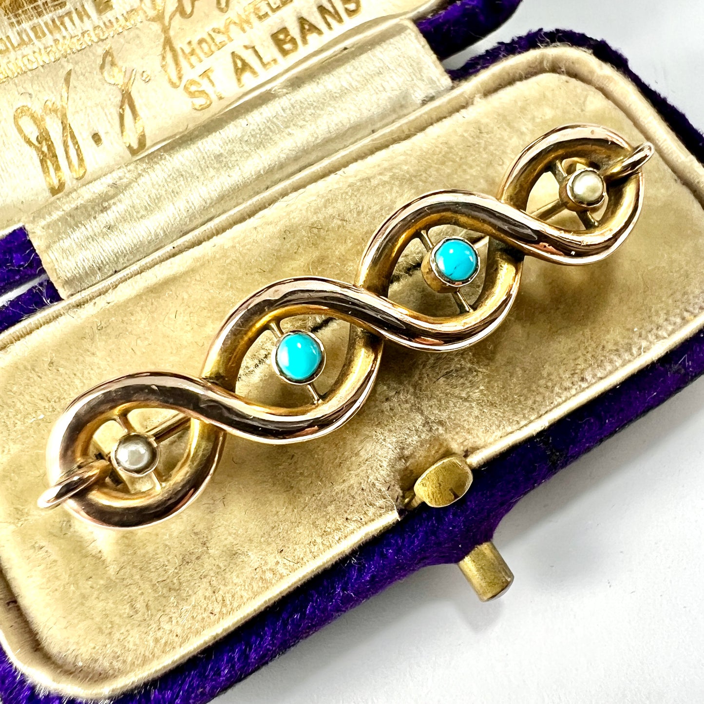 Victorian/Edwardian 15CT Gold Turquoise and Pearl Brooch