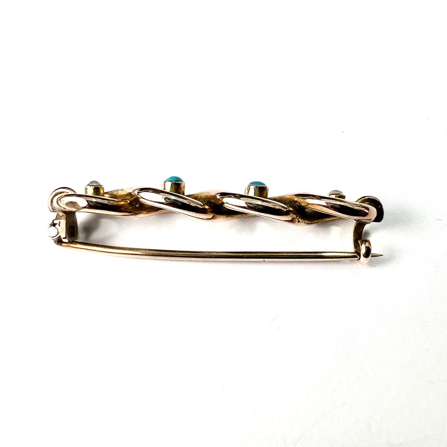 Victorian/Edwardian 15CT Gold Turquoise and Pearl Brooch